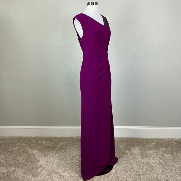 Adrianna Papell Pink Beaded Long Column Evening Gown Fuchsia Pink Size 16 Dress - Picture 5 of 12